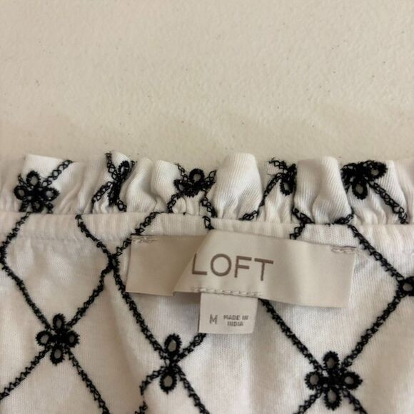 Loft Blouse Women's Medium Eyelet Puff Sleeve Square Neck Boho Casual Top - Picture 6 of 8